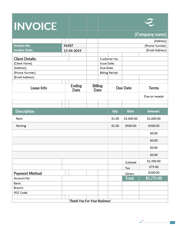 Download Commercial Lease Invoice Template Photoshop template